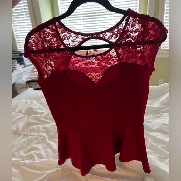 Women’s Red Peplum Top - Picture 2 of 3